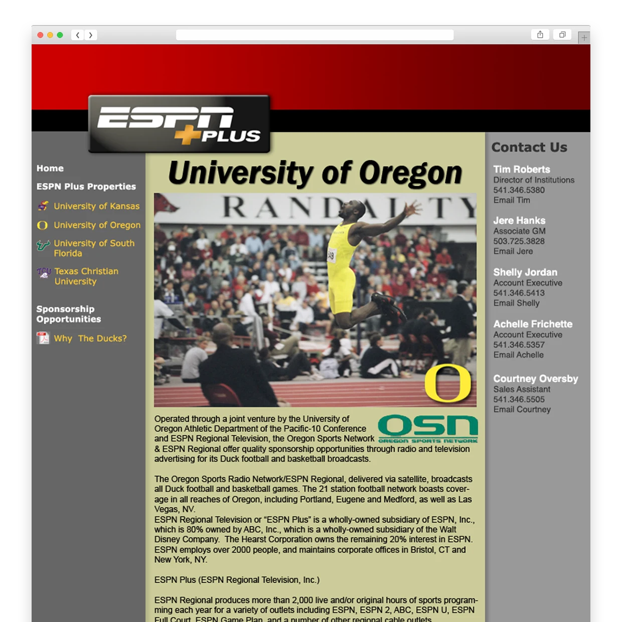 Screenshot of an old ESPN Website