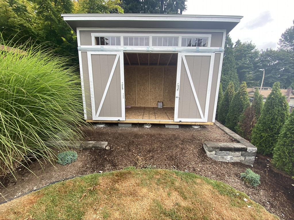 Finished shed with doors open.