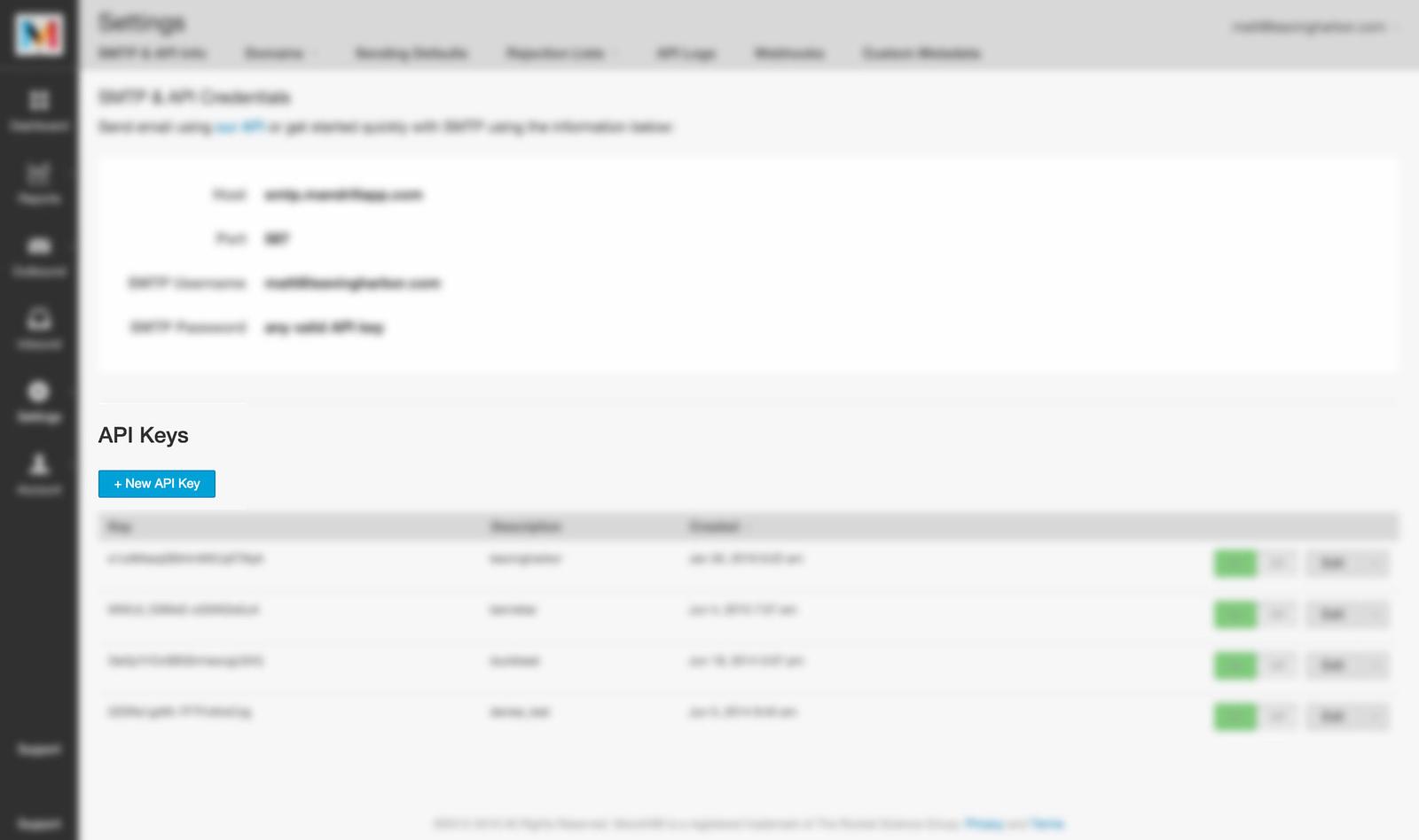 Mandrill API Key settings