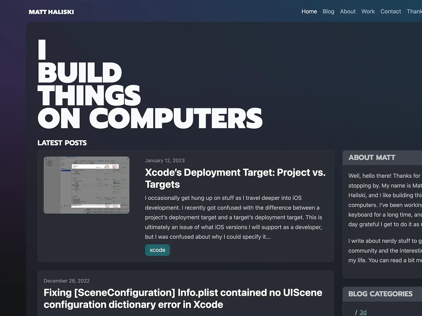 Screenshot of the new matthaliski.com design.