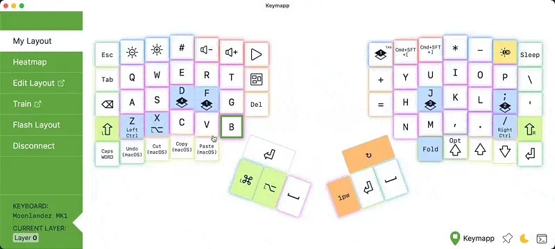 A animated gif of the application Keymapp showing live typing.